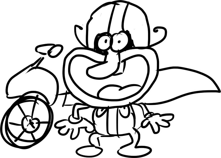 Doodle of Noise wearing a helmet with a scooter behind him