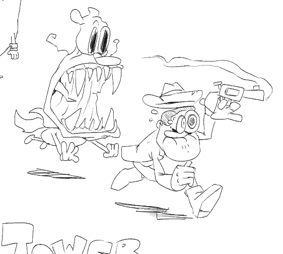 Doodle of Noise being demonic and chasing after Peppino