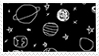 Stamp of stars and planet doodles on black background